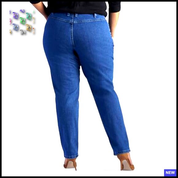 Relaxed Fit Tapered Leg Jeans High Rise Side Elastic Classic Comfort Plus Size - Picture 2 of 2